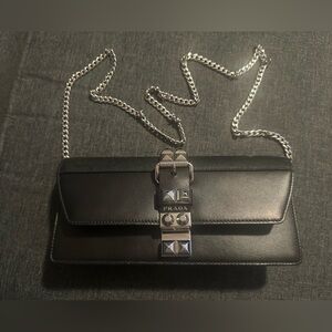 Prada Elektra Studded Clutch With Chain Crossbody